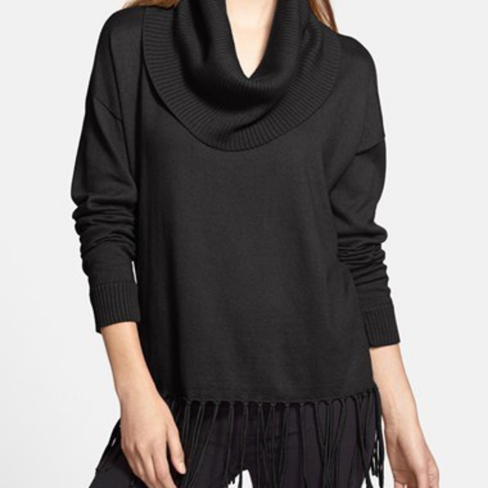 Michael Kors Black Fringe Cowl Neck Pullover Sweater Women’s Size XS Relaxed Fit